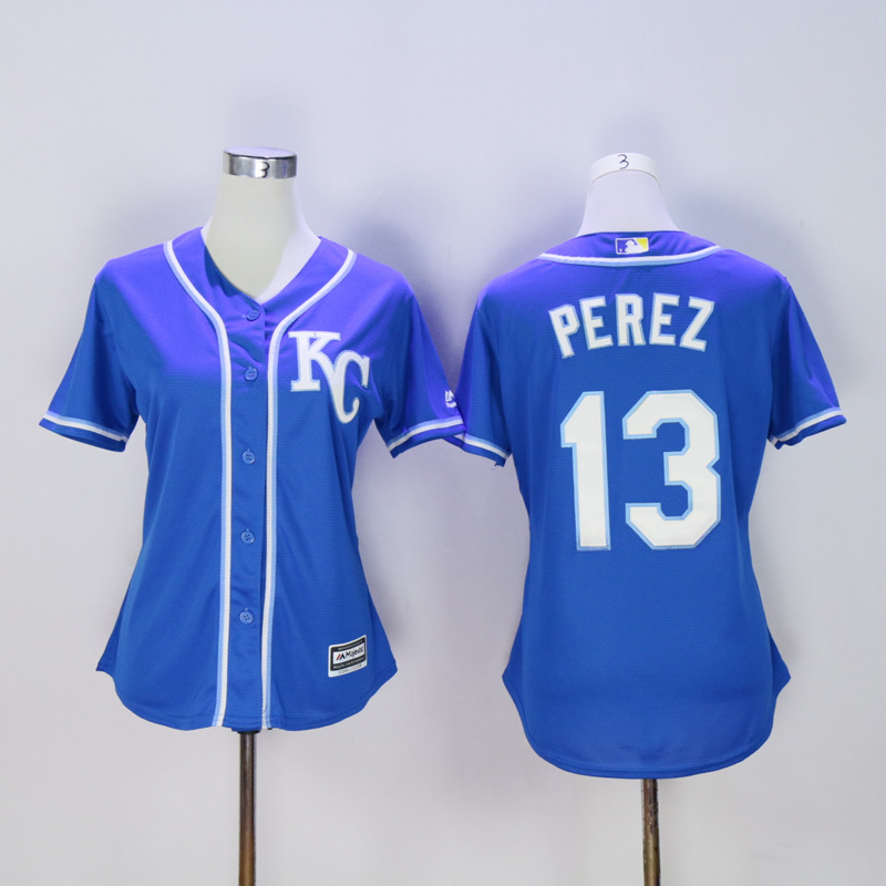 Women Kansas City Royals #13 Perez Blue MLB Jerseys->kansas city royals->MLB Jersey